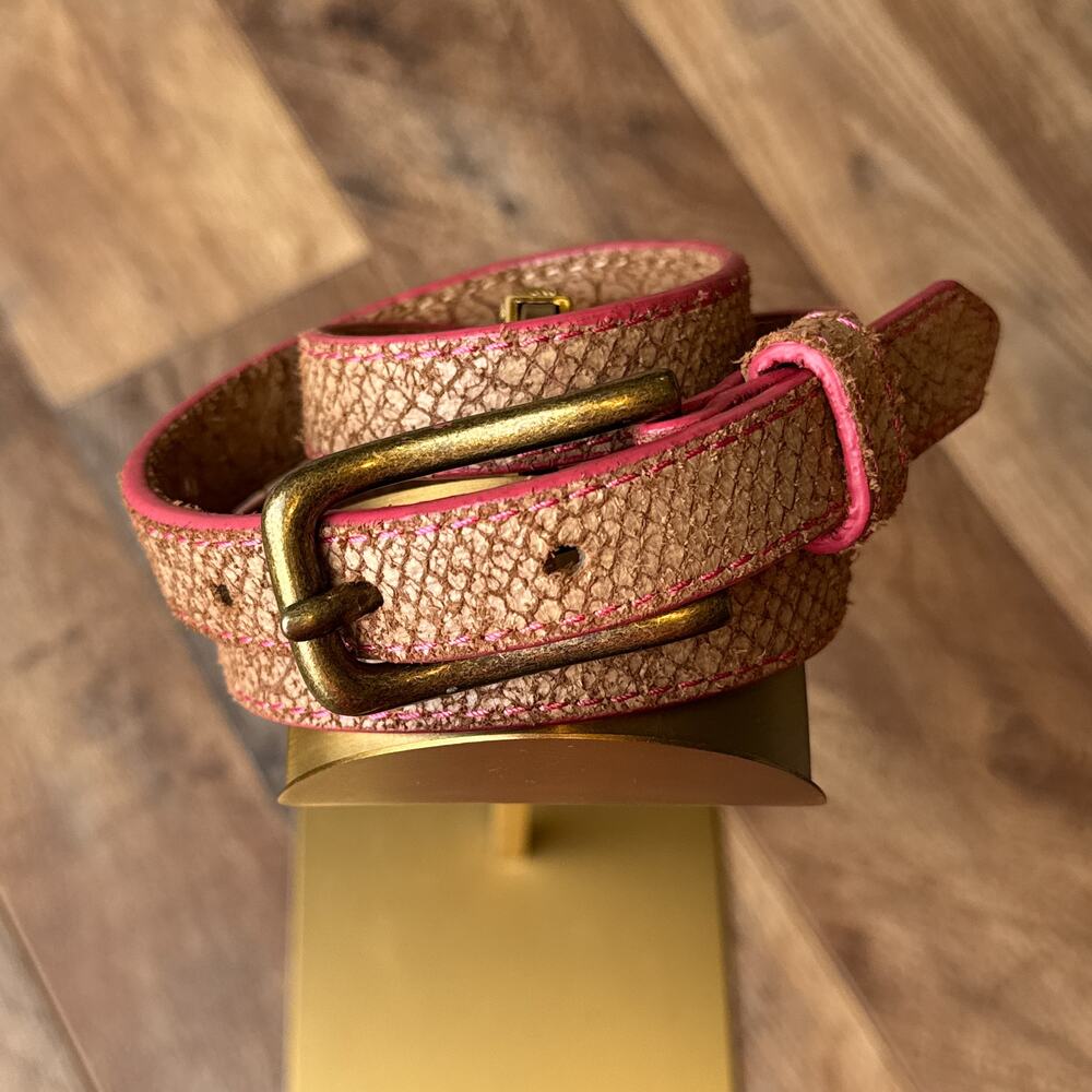 Liebeskind Berlin Leather Belt‎ Women's Size 34 Brown Pink Snake Pattern 6765